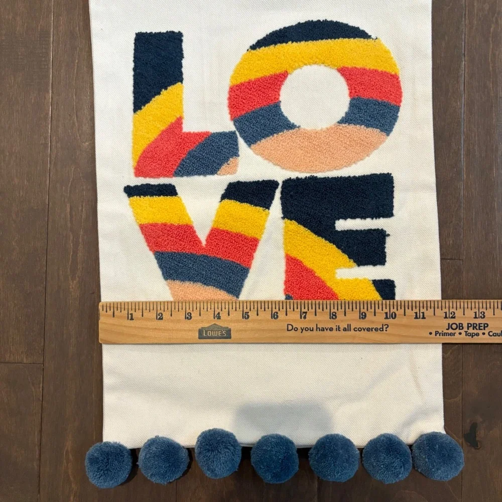 Pillowfort LOVE Wall Hanging‎ Tapestry Pom Pom Boho Room Decor 12x19